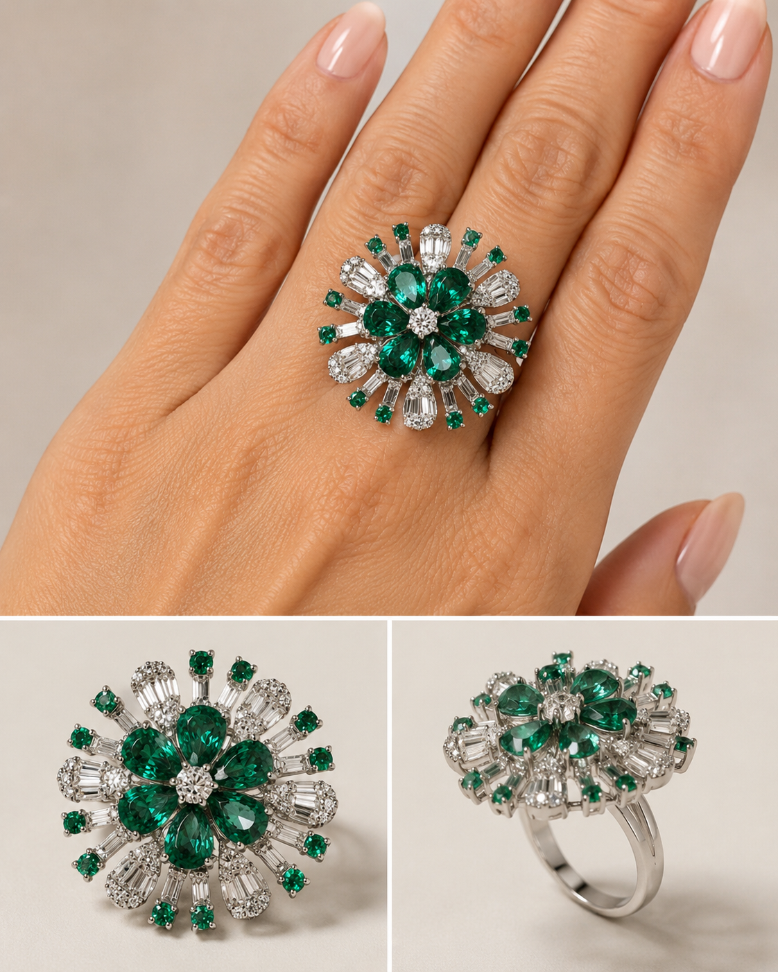 Emerald Bloom Cocktail Ring